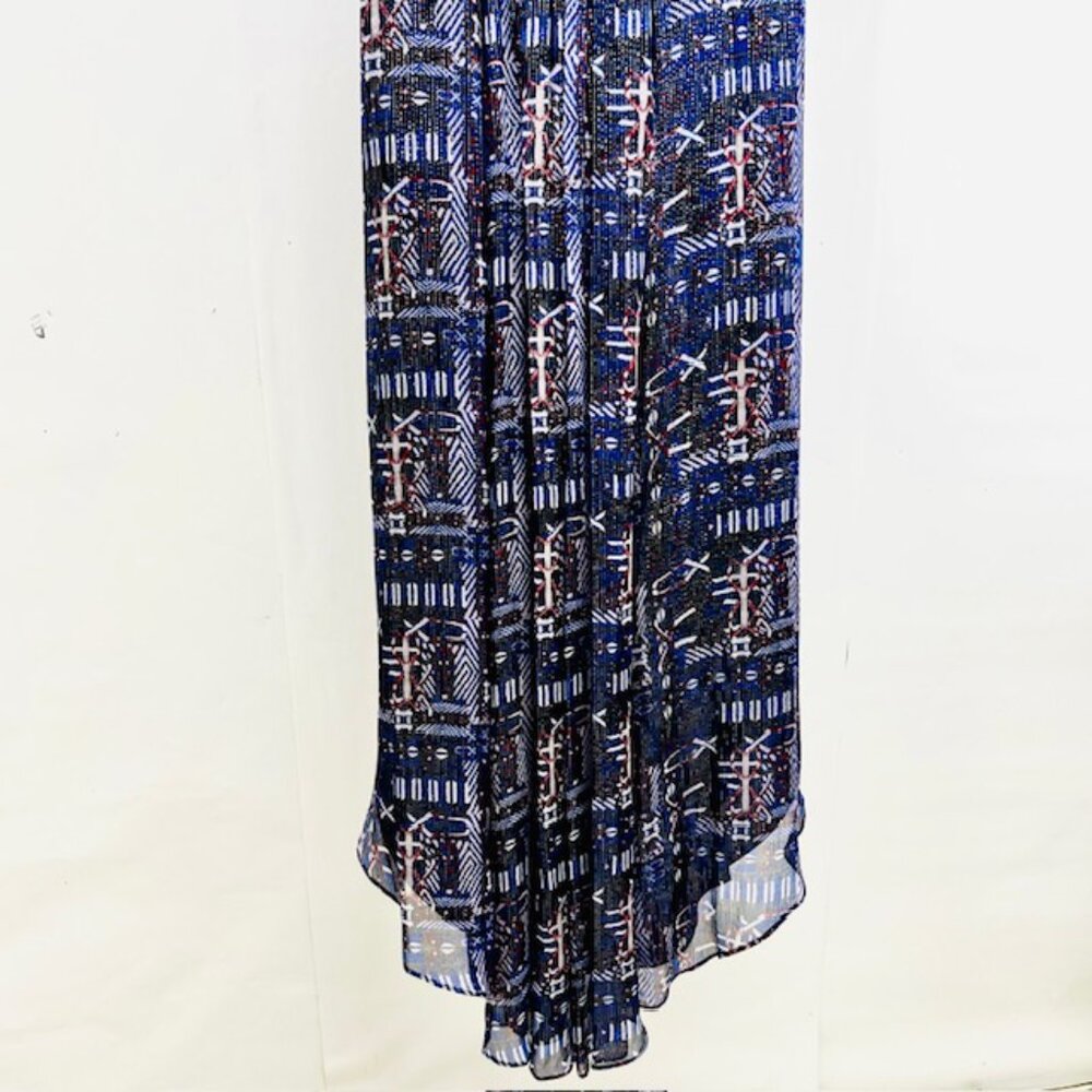 BCBGMAXAZRIA Women Long Cocktail Party Evening Dress Blue Silver Floral( #1 - Picture 12 of 13